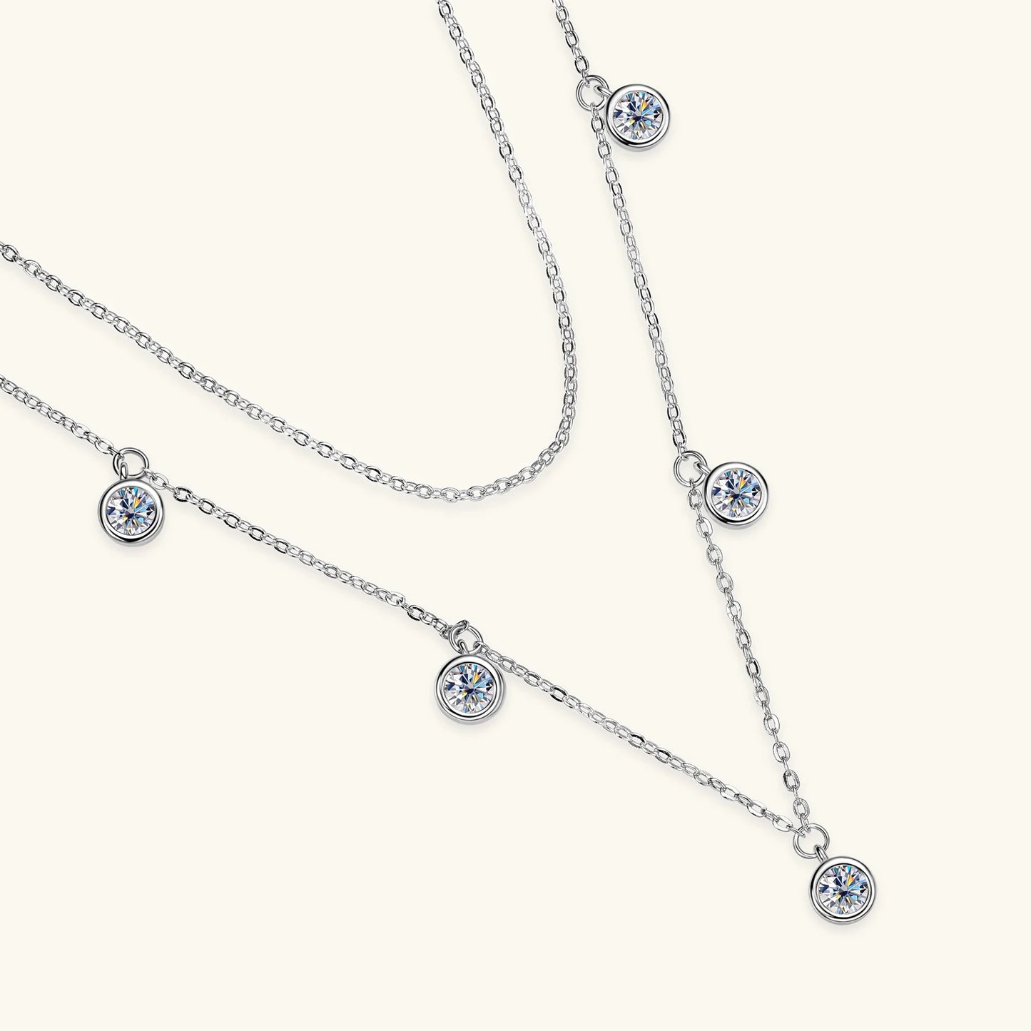 Moissanite 925 Silver Double Layered Necklace GRA Certified