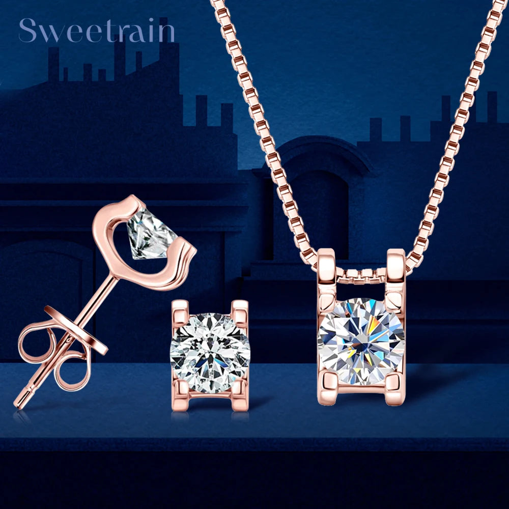 Moissanite 925 Sterling Silver Jewelry Set 18K Gold Plated GRA Certified