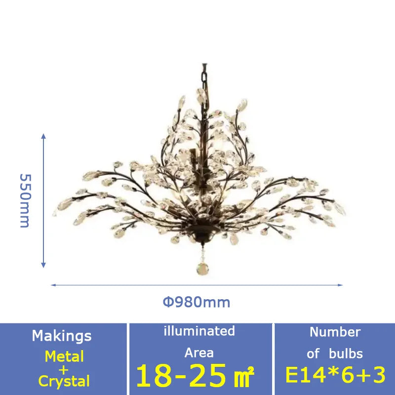 Modern Glass Golden vintage leaf branch crystal chandeliers