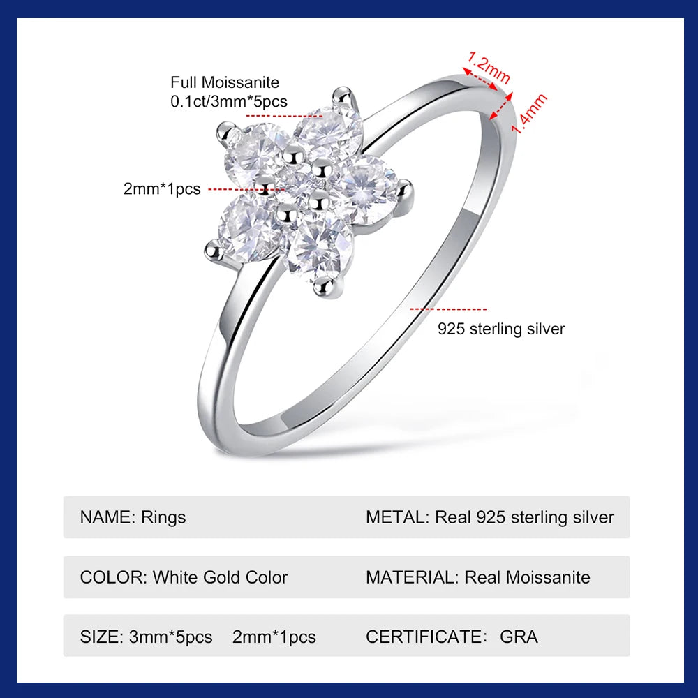 Moissanite Ring 925 Silver Plated 18k White Gold GRA Certified