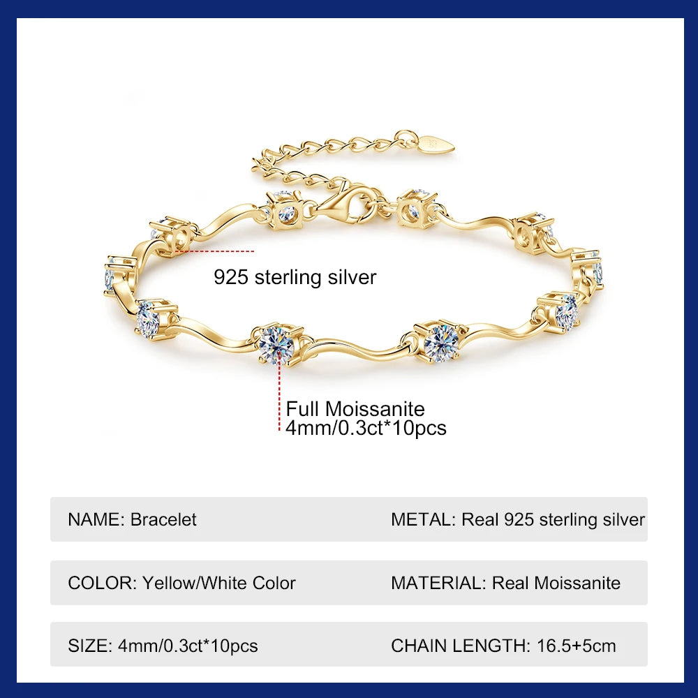 Moissanite 925 Stirling Silver Bracelets GRA Certified
