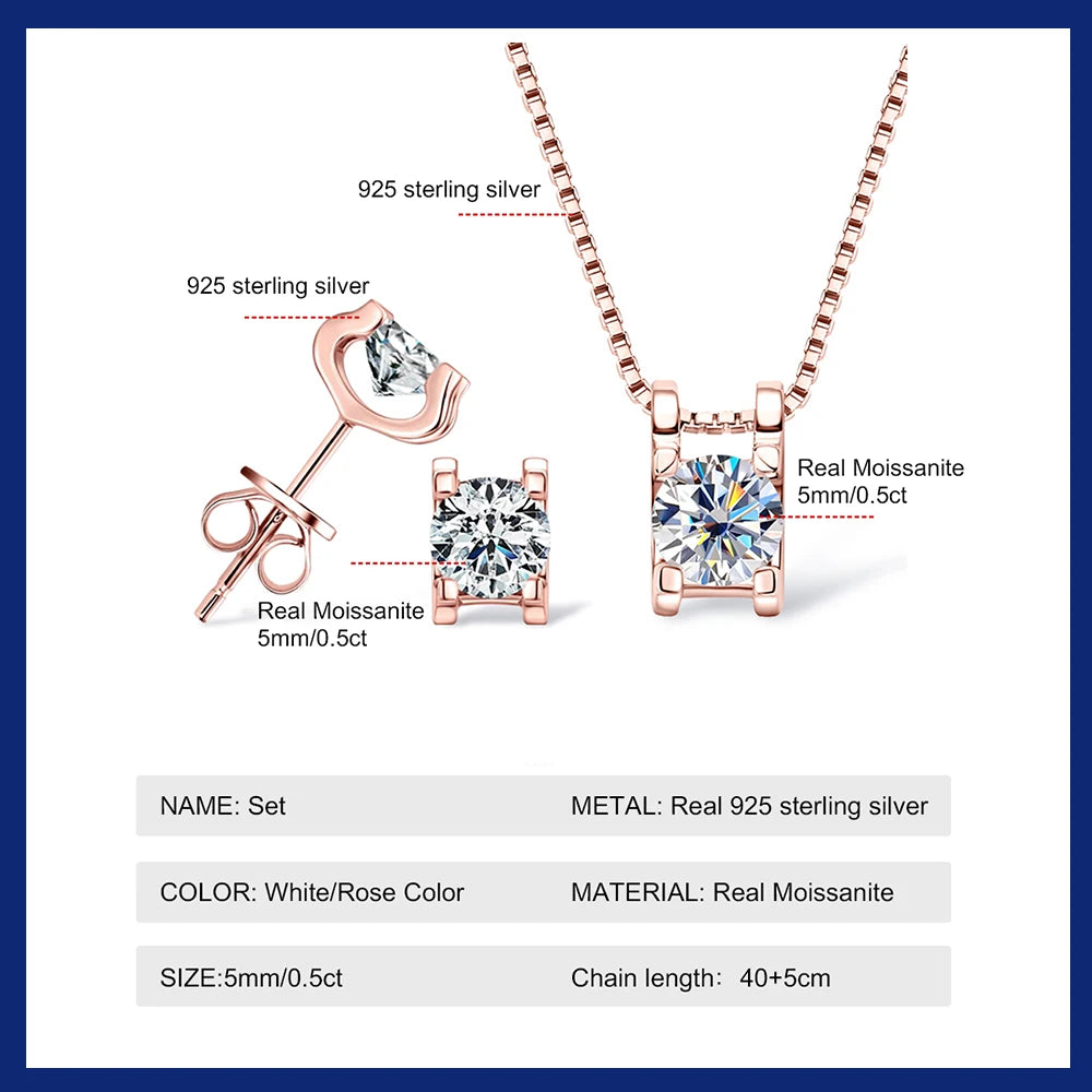 Moissanite 925 Sterling Silver Jewelry Set 18K Gold Plated GRA Certified