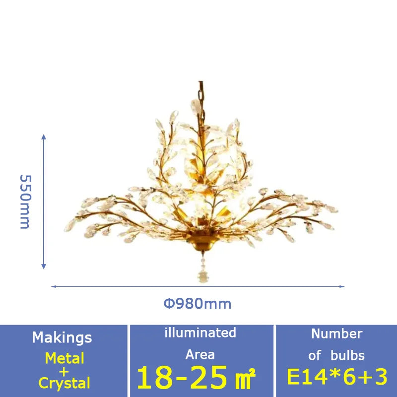 Modern Glass Golden vintage leaf branch crystal chandeliers