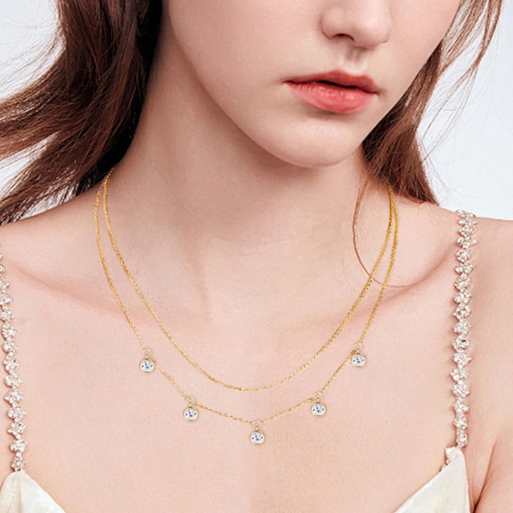 Moissanite 925 Silver Double Layered Necklace GRA Certified