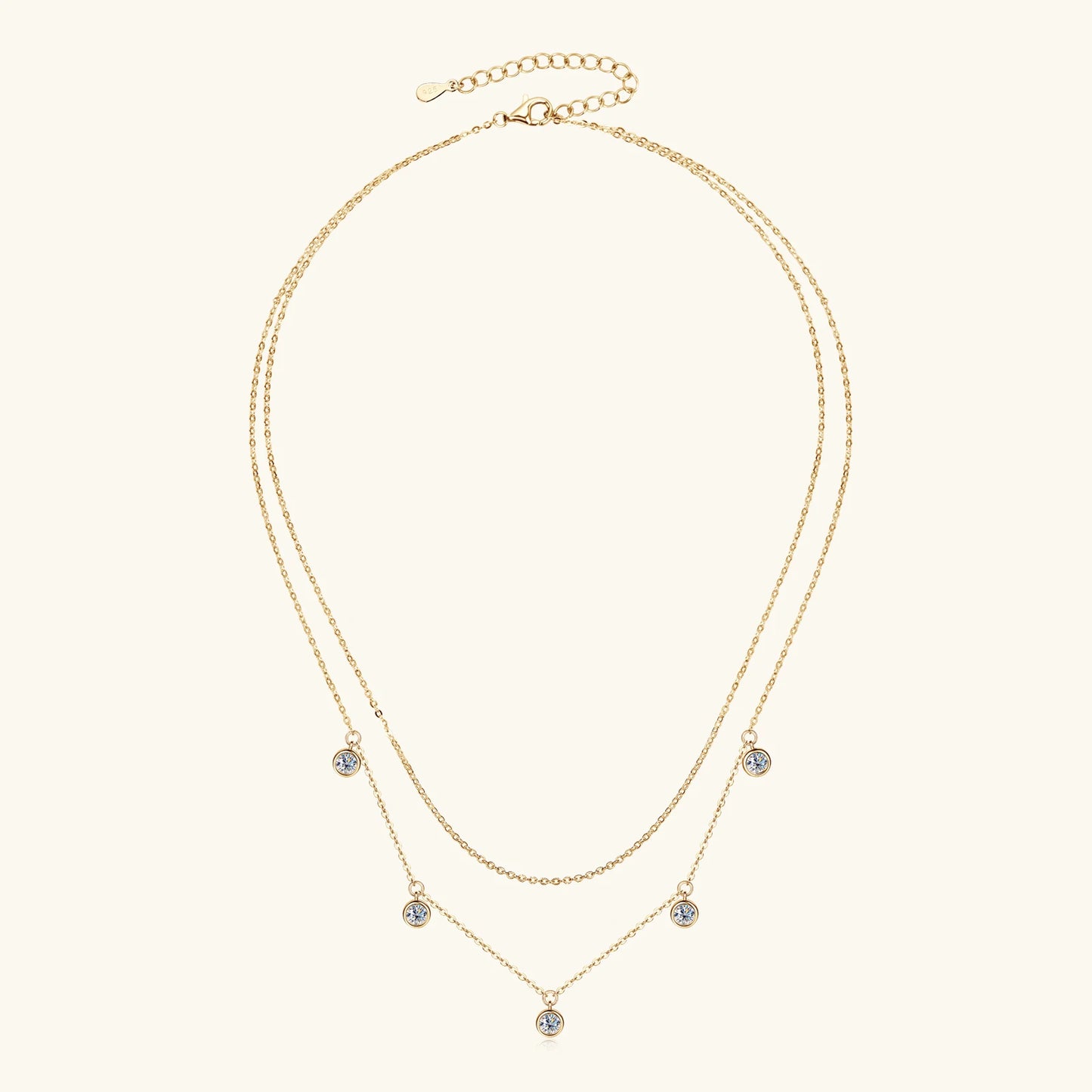 Moissanite 925 Silver Double Layered Necklace GRA Certified