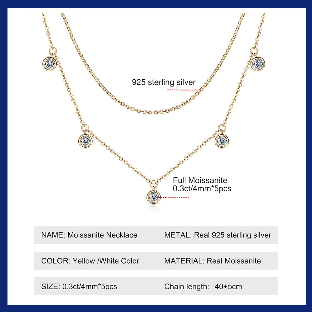 Moissanite 925 Silver Double Layered Necklace GRA Certified