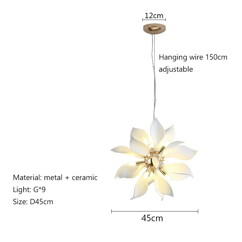 Nordic Petal Modern Ceramics Flower Art Chandelier Light