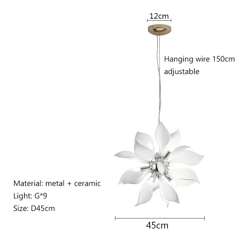 Nordic Petal Modern Ceramics Flower Art Chandelier Light