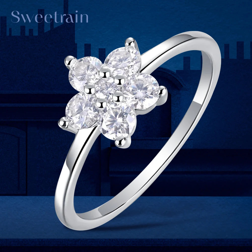 Moissanite Ring 925 Silver Plated 18k White Gold GRA Certified