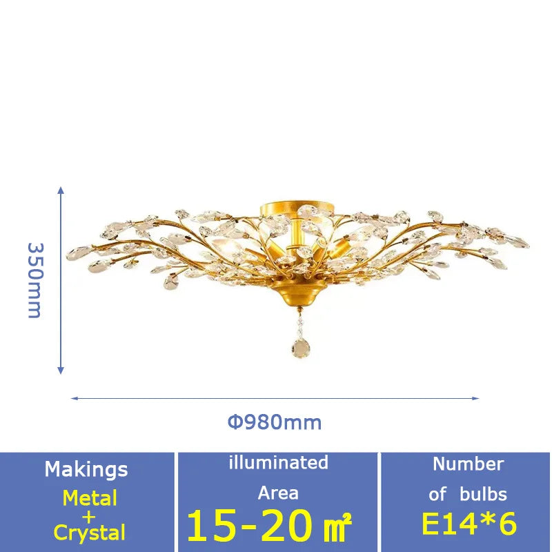 Modern Glass Golden vintage leaf branch crystal chandeliers