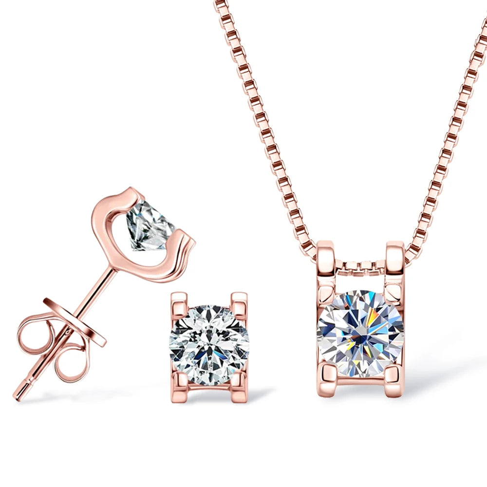 Moissanite 925 Sterling Silver Jewelry Set 18K Gold Plated GRA Certified