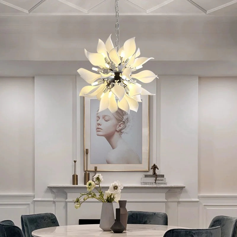 Nordic Petal Modern Ceramics Flower Art Chandelier Light