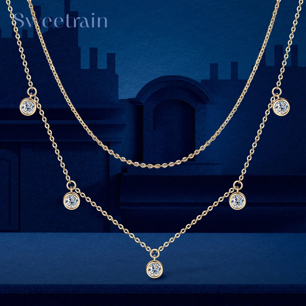 Moissanite 925 Silver Double Layered Necklace GRA Certified