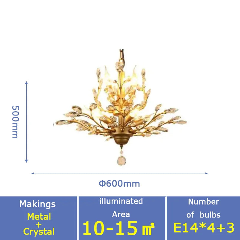 Modern Glass Golden vintage leaf branch crystal chandeliers