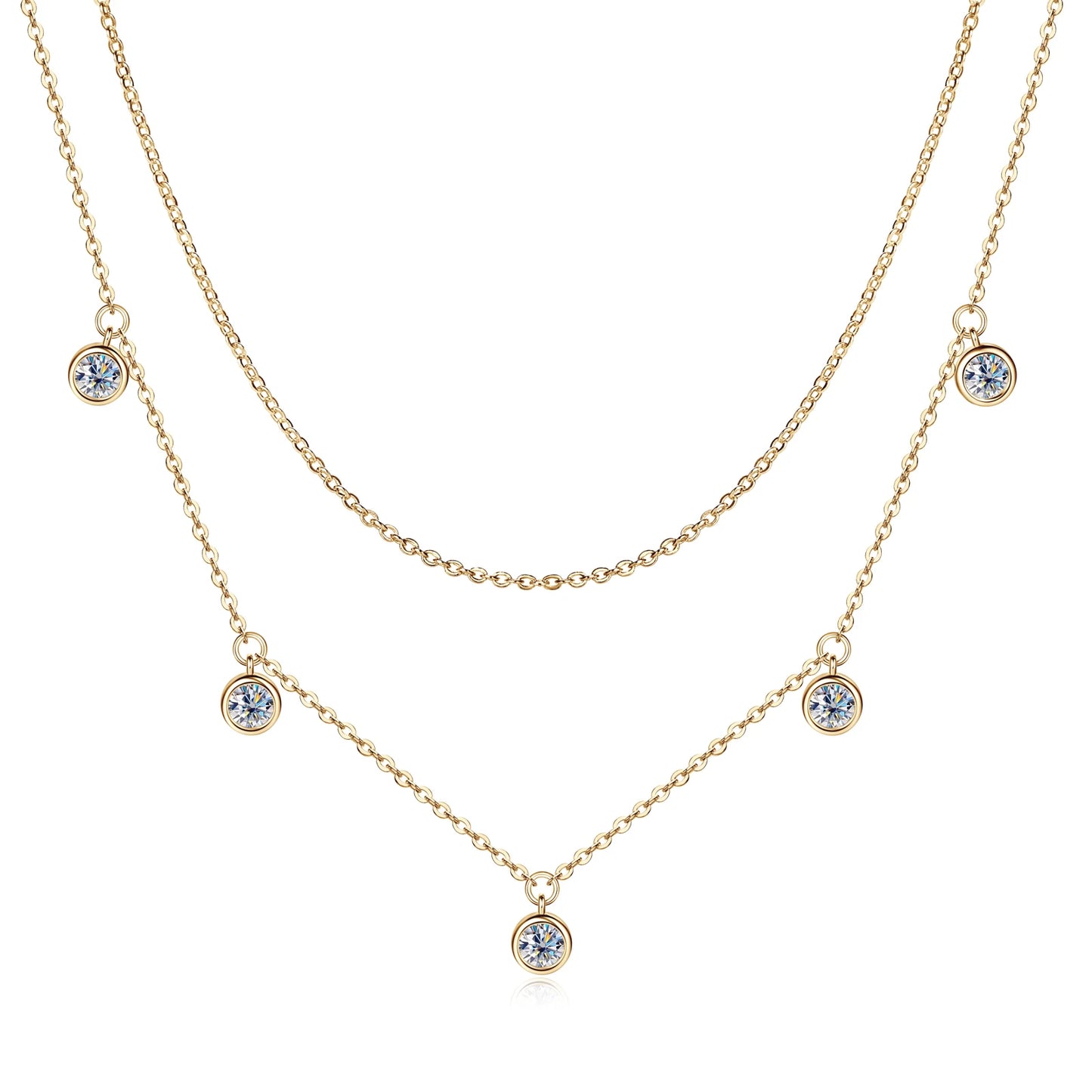 Moissanite 925 Silver Double Layered Necklace GRA Certified