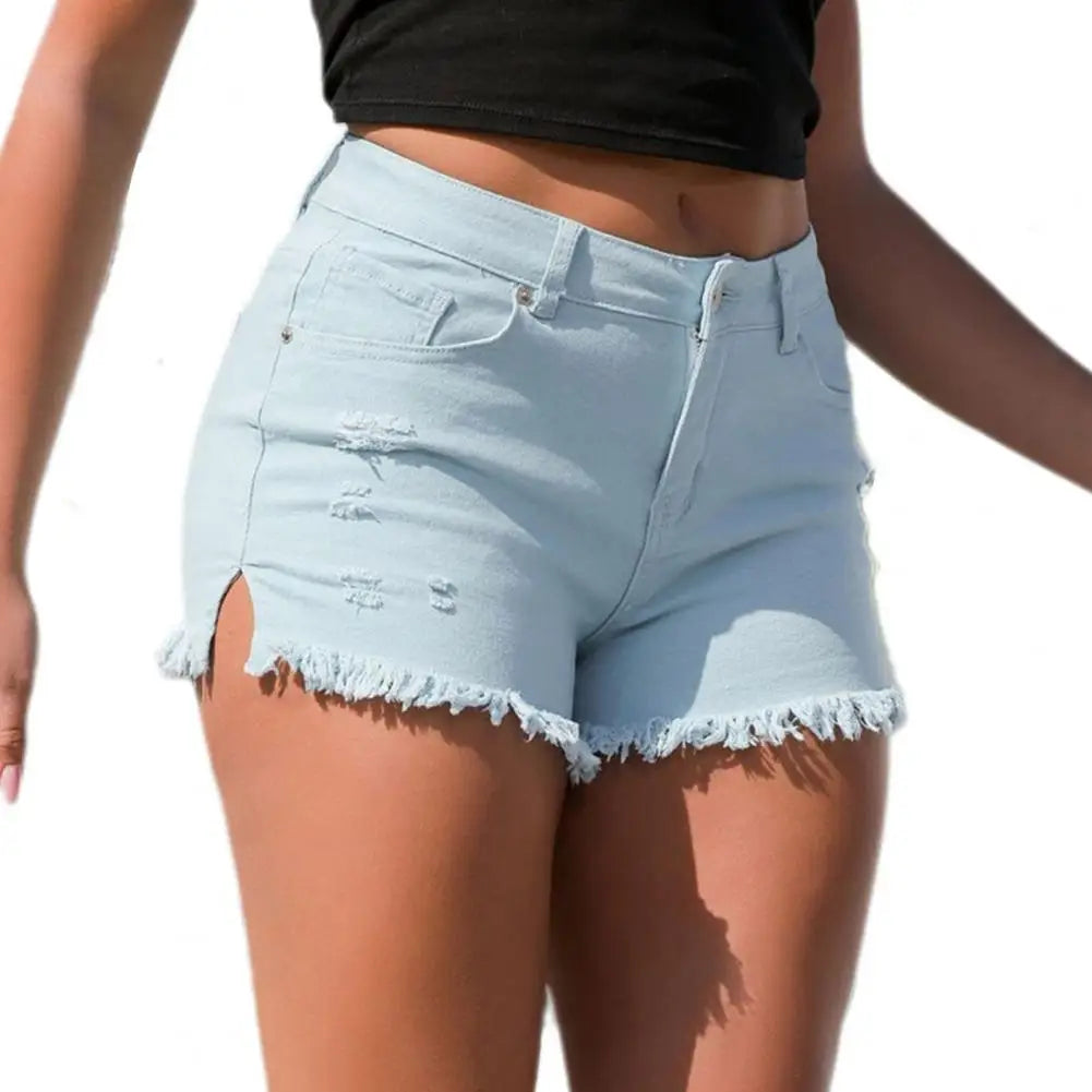 Denim Shorts Women Ripped Edge Multi Pockets