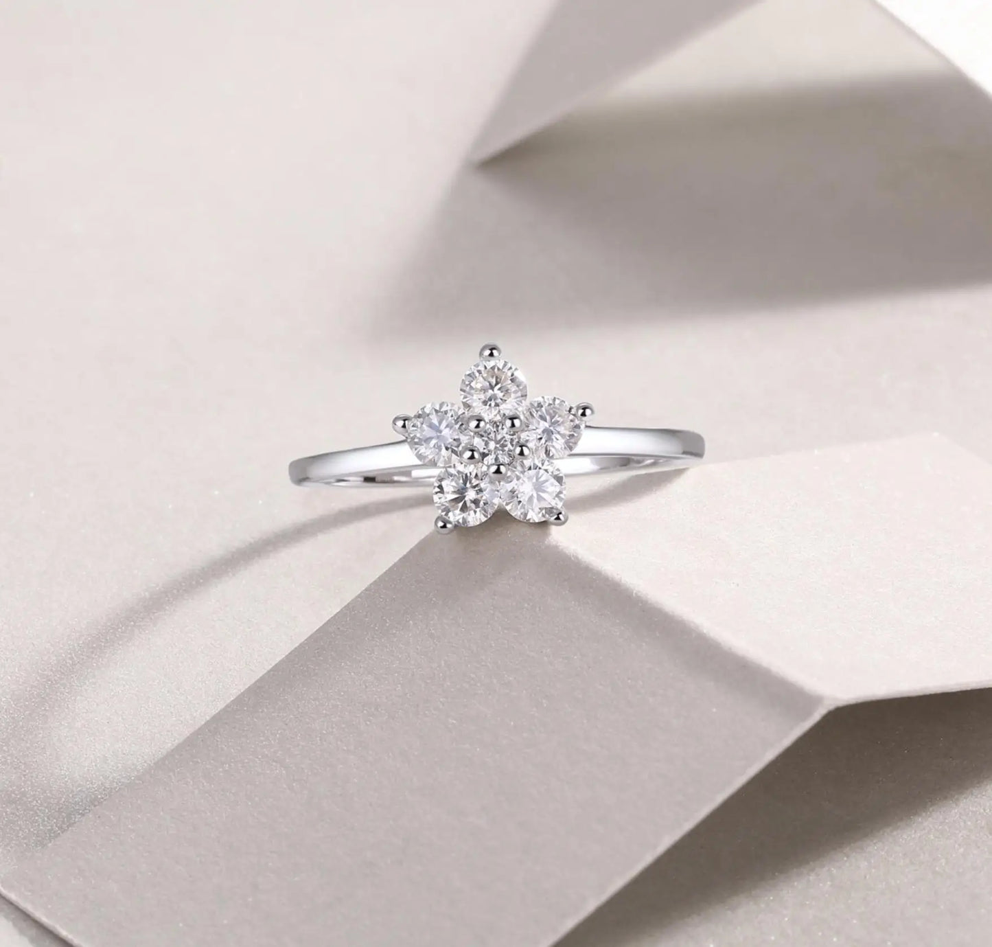 Moissanite Ring 925 Silver Plated 18k White Gold GRA Certified
