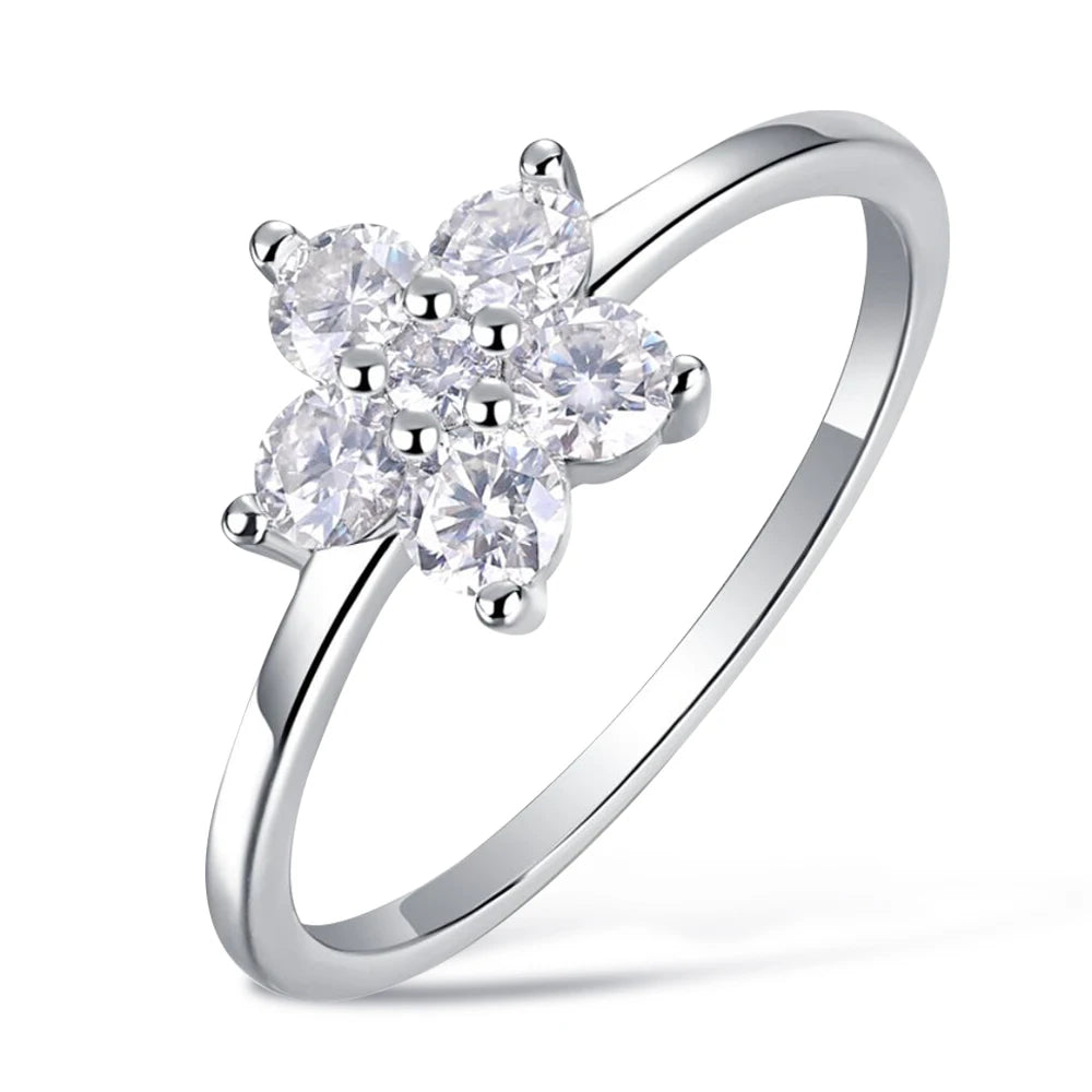 Moissanite Ring 925 Silver Plated 18k White Gold GRA Certified