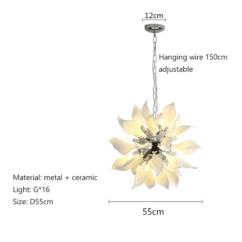 Nordic Petal Modern Ceramics Flower Art Chandelier Light