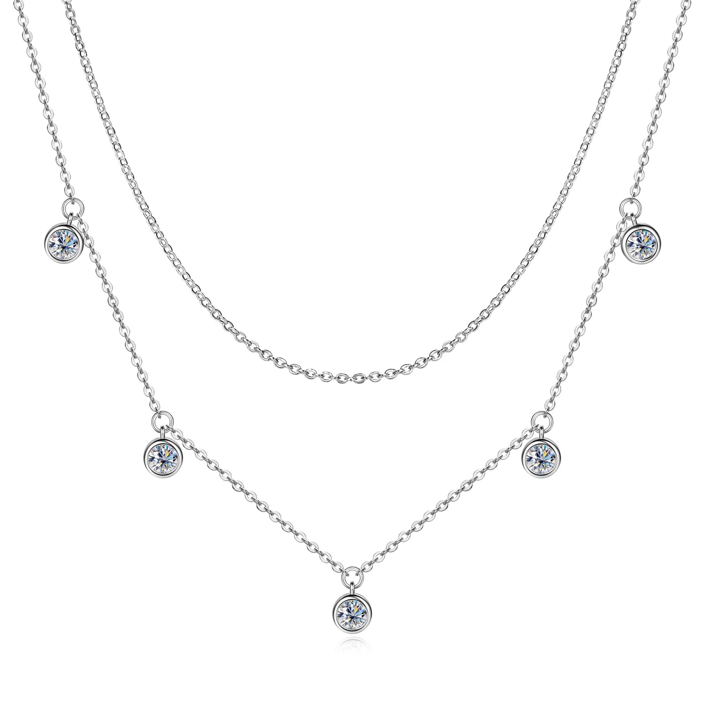 Moissanite 925 Silver Double Layered Necklace GRA Certified