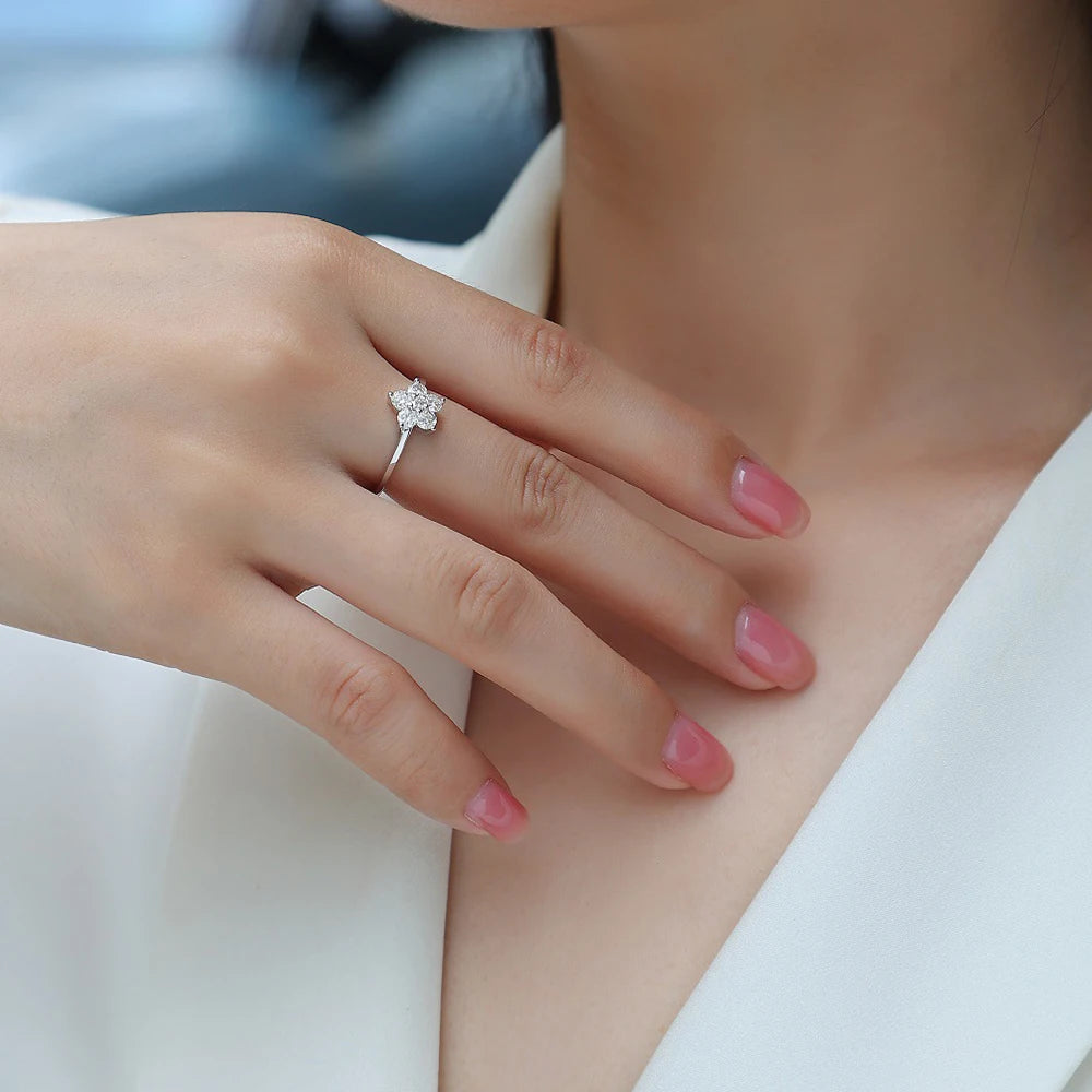 Moissanite Ring 925 Silver Plated 18k White Gold GRA Certified