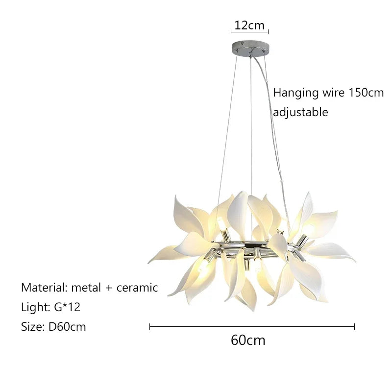 Nordic Petal Modern Ceramics Flower Art Chandelier Light
