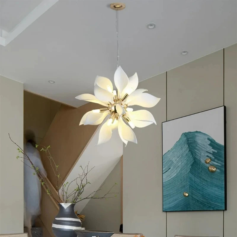 Nordic Petal Modern Ceramics Flower Art Chandelier Light