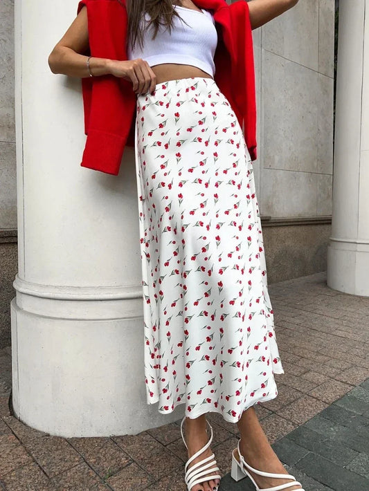 Wolfeel Elegant Slim Print Women'S Midi Streetwear Classic    Skirts