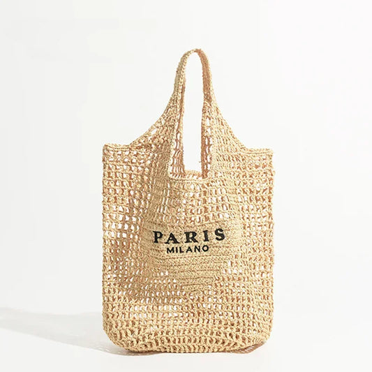 Women Plaited Raffia Straw Beach Bag Large Capacity