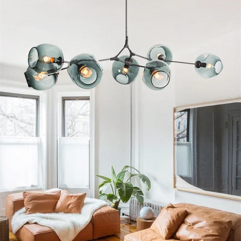 Italy Designer´s Artistic Bubble Blue Glass Chandelier Light Fixture