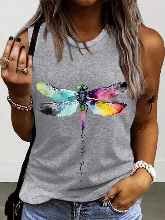 Butterfly Printed Sleeveless T-shirt Loose Comfortable Women's Top