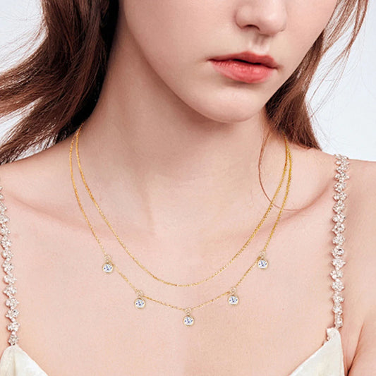 Moissanite 925 Silver Double Layered Necklace GRA Certified