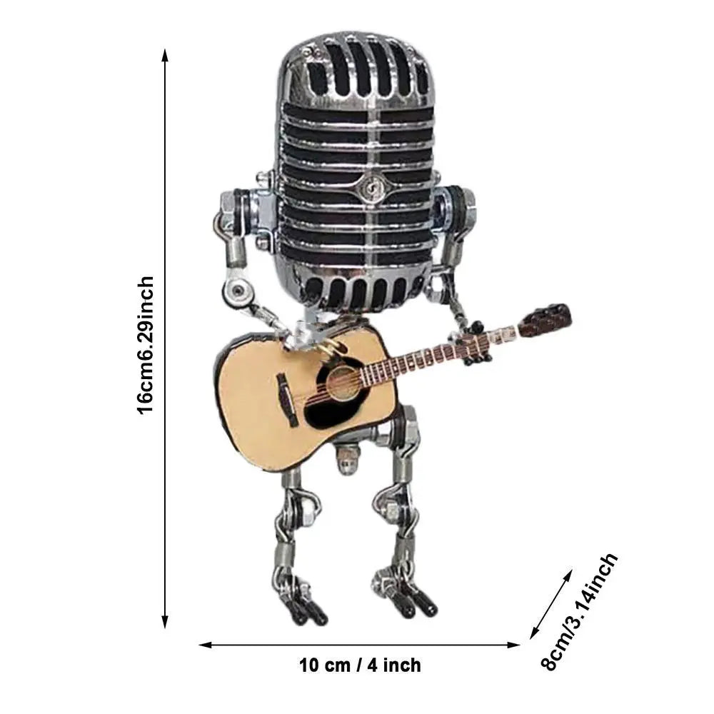 Vintage Microphone Robot Lamp with Guitar – Metal Microphone Musician Desk Light