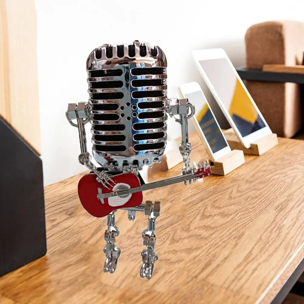 Vintage Microphone Robot Lamp with Guitar – Metal Microphone Musician Desk Light
