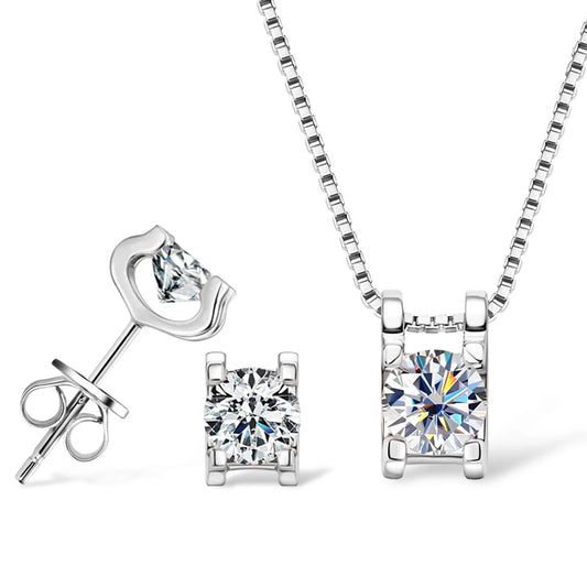 Moissanite 925 Sterling Silver Jewelry Set 18K Gold Plated GRA Certified