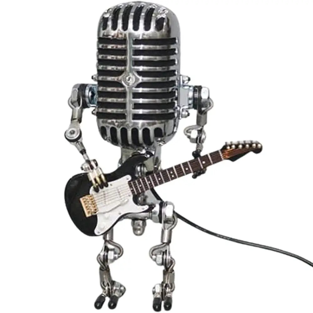 Vintage Microphone Robot Lamp with Guitar – Metal Microphone Musician Desk Light