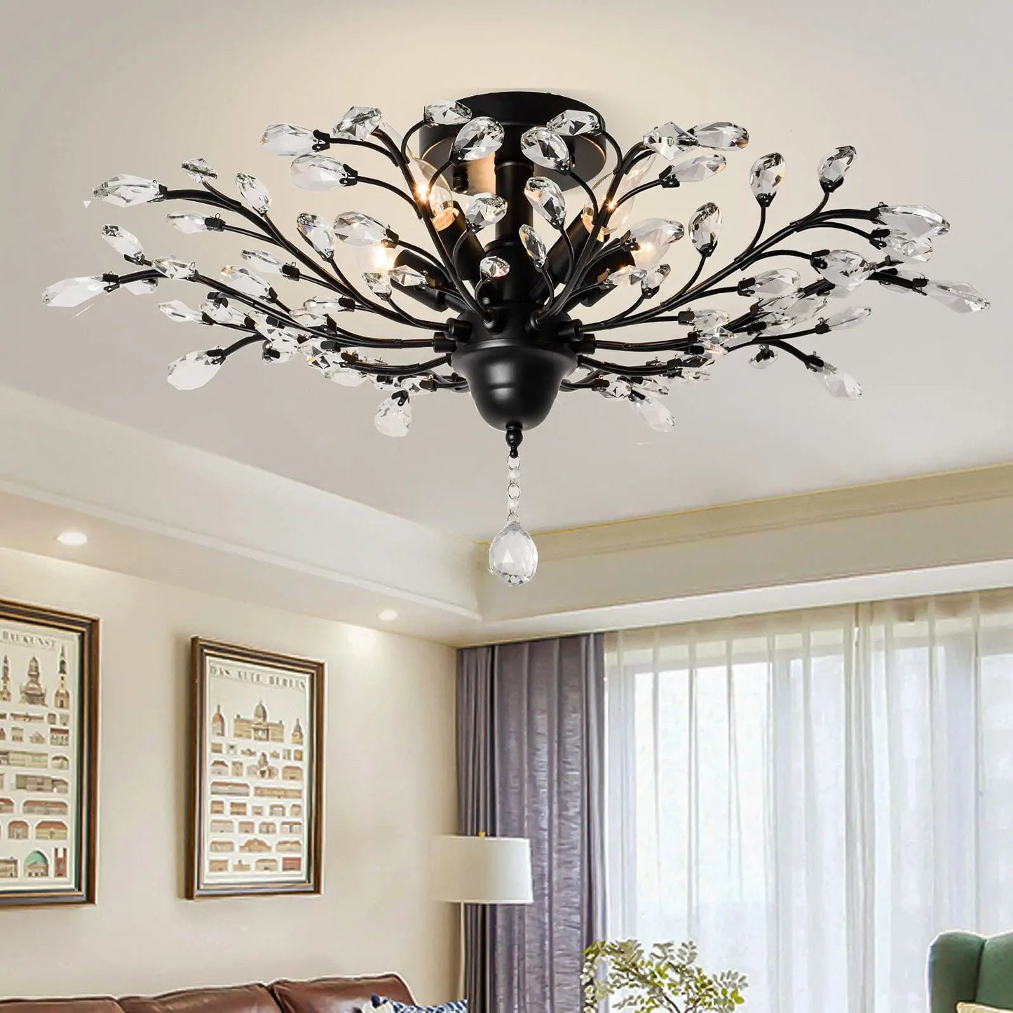 Modern Glass Golden vintage leaf branch crystal chandeliers
