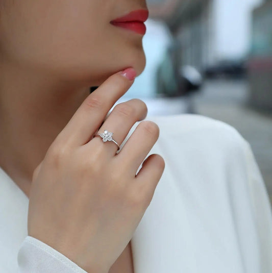 Moissanite Ring 925 Silver Plated 18k White Gold GRA Certified