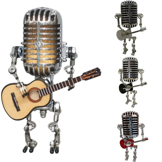 Vintage Microphone Robot Lamp with Guitar – Metal Microphone Musician Desk Light