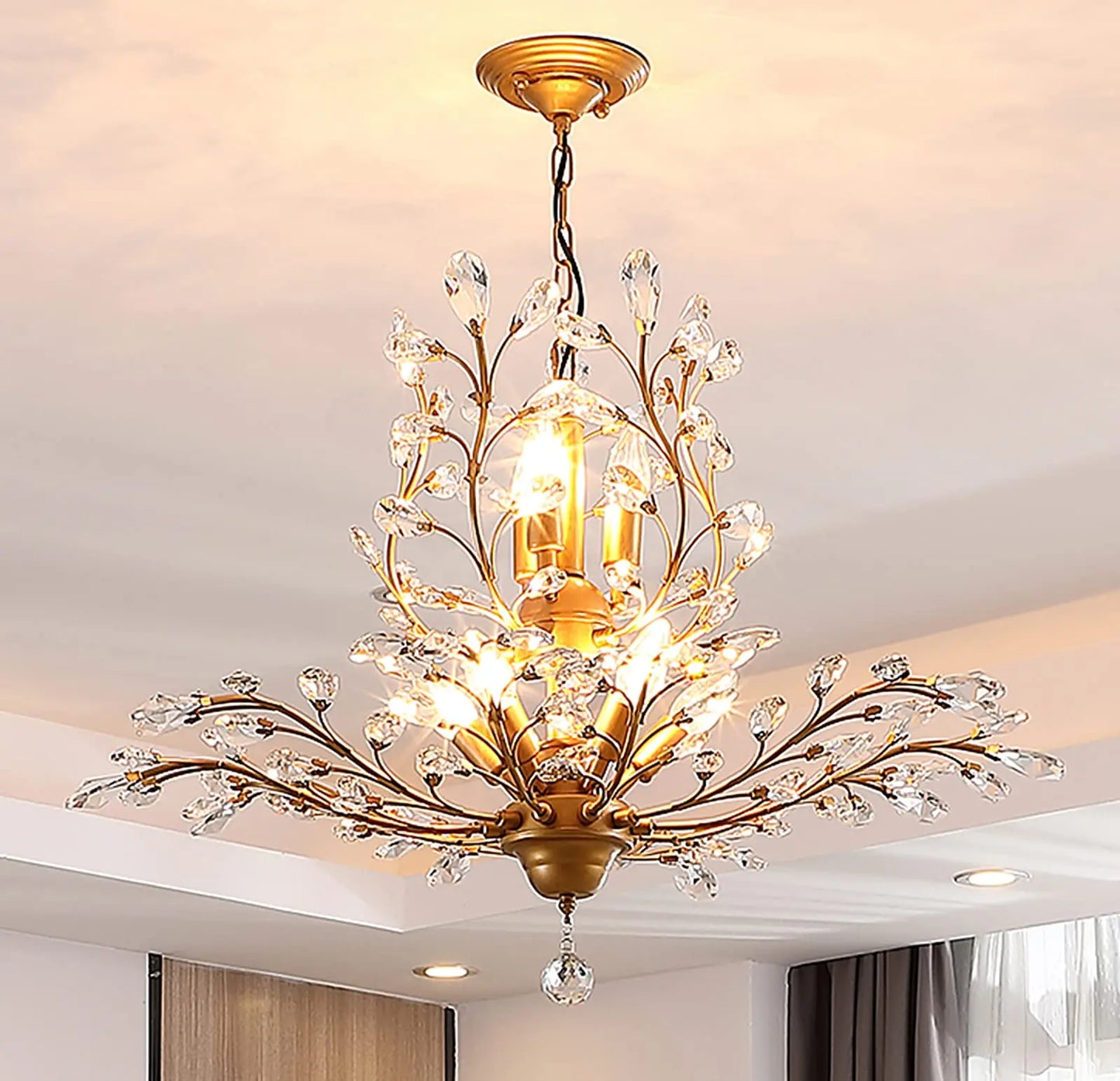 Modern Glass Golden vintage leaf branch crystal chandeliers
